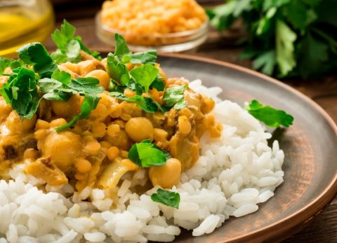 Recette Dhal de lentilles corail, pois chiches et courgettes
