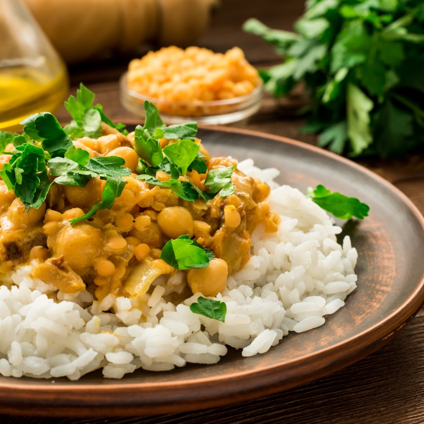 Recette Dhal de lentilles corail, pois chiches et courgettes