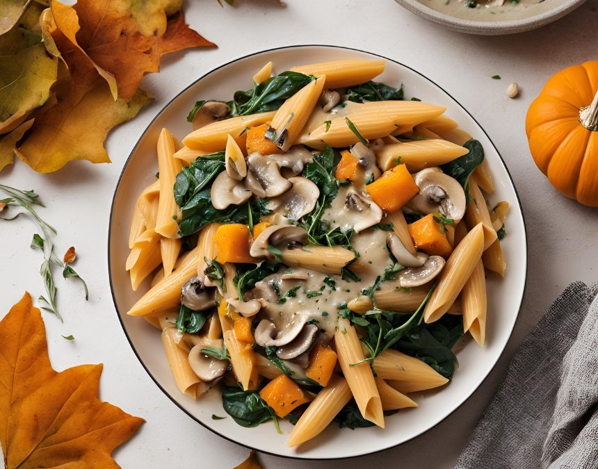 Penne et légumes d&rsquo;automne vegan