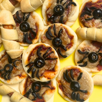 Mini pizzas véganes d’Halloween
